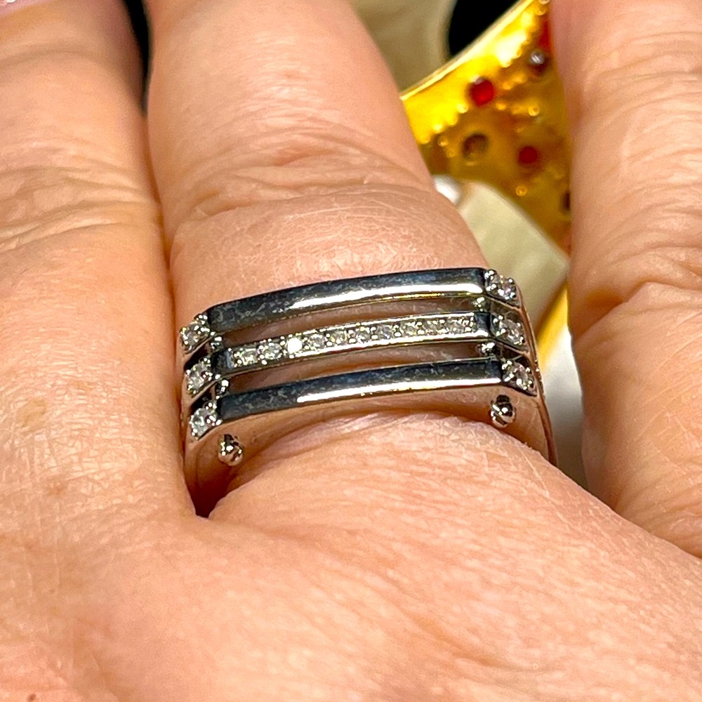 🖤💍Mens ring with diamond silver/square comfort fit/unisex